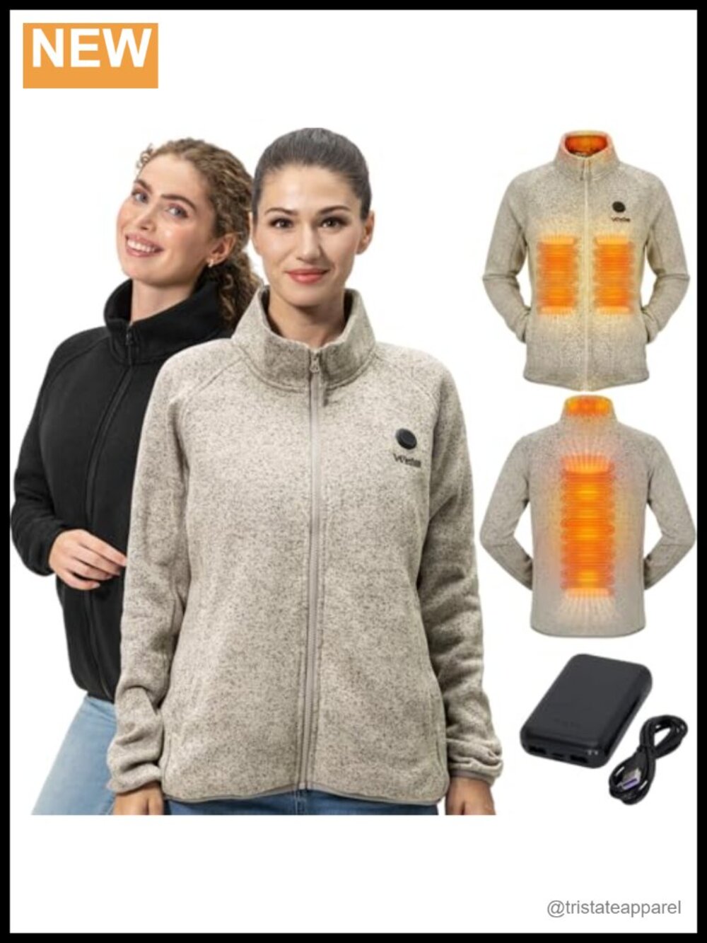 Women's Rechargeable Heated Fleece Jacket Zip-Up with 4 Heating Zones